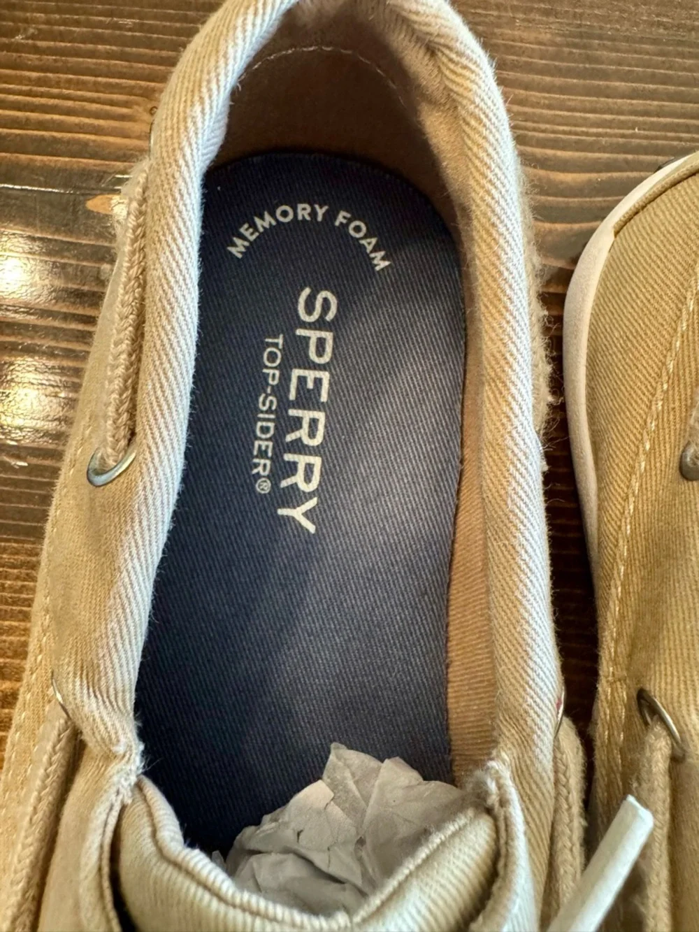 Sperry “Tuck” Boys Tan Canvas Boat Shoes Size  3 EUC